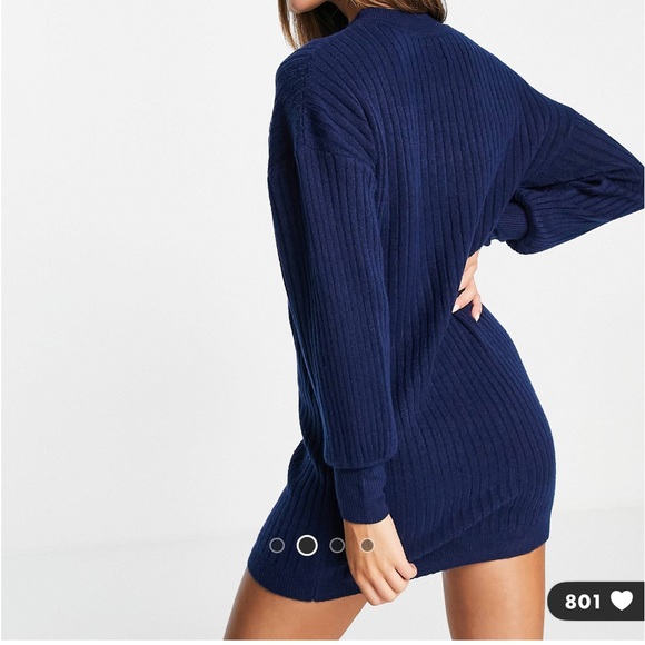 ASOS DESIGN mini rib dress in navy - Picture 2 of 4